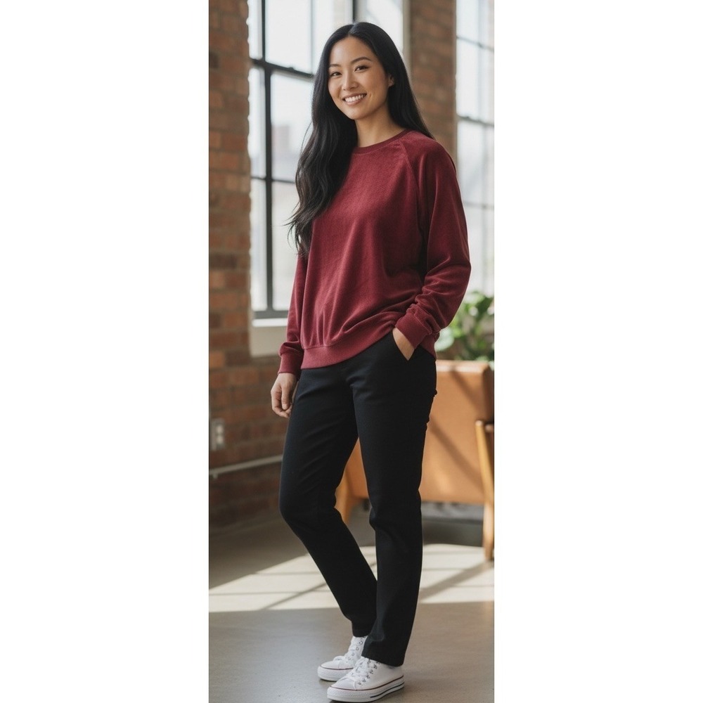 New Knox Rose Women's Size Small Pullover Sweatshirt Burgundy Long Sleeve Velour